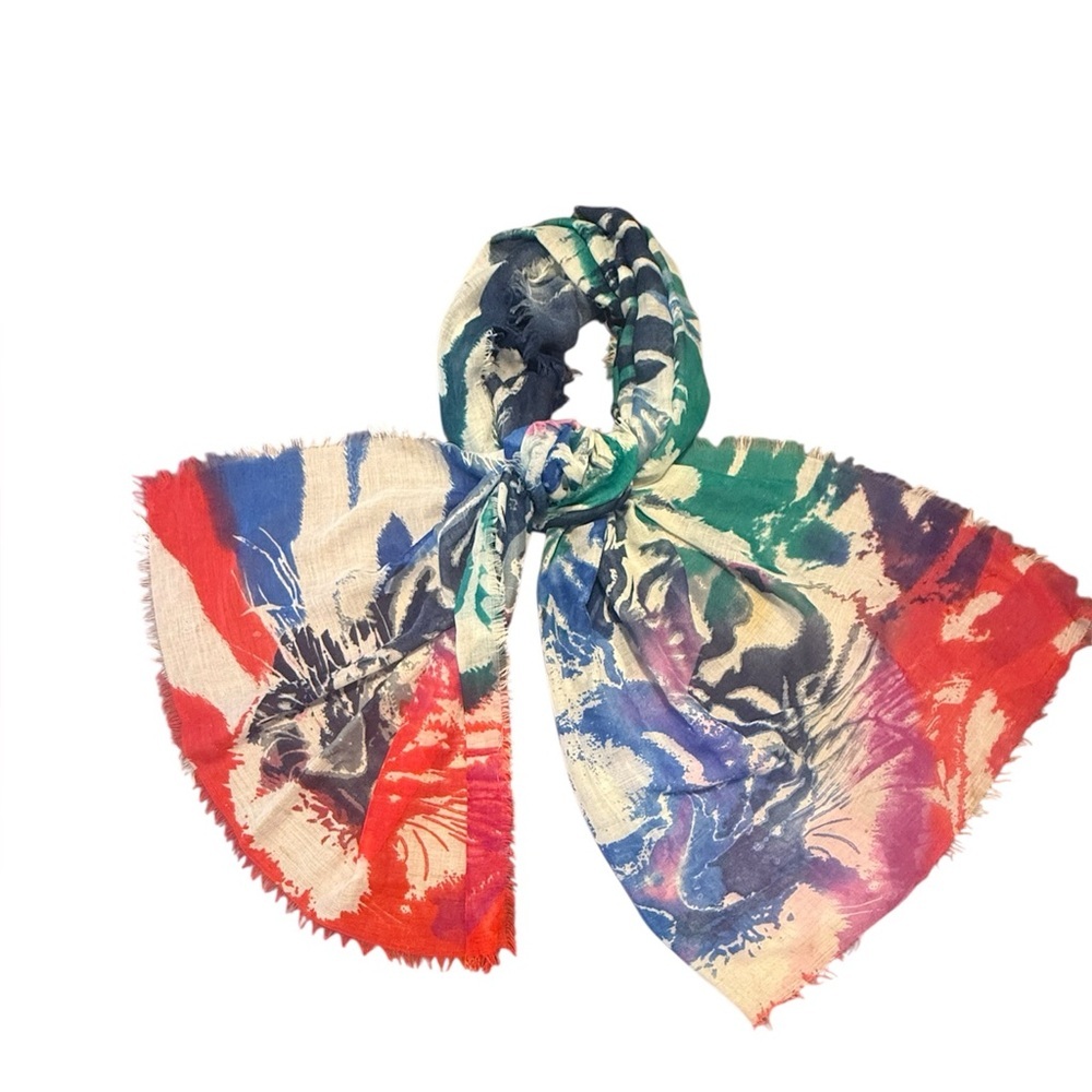 Vintage Multicolor Animal Tiger Rectangle Scarf Wrap Red Blue Green Purple